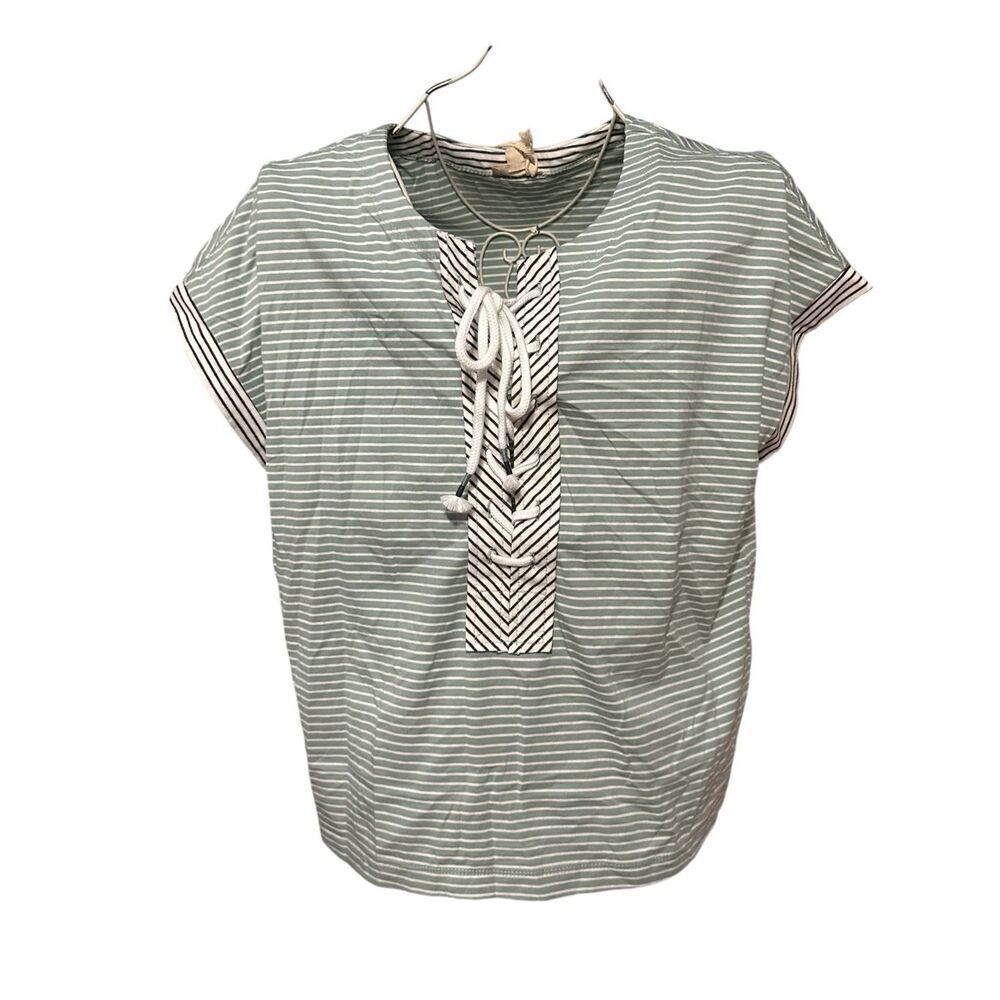NEW WITH TAGS STUNNING Hem & Thread Womens Medium Striped rope Lace Shirt Top Sh